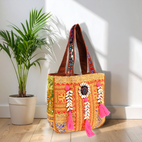 Multicolour Handcrafted Bohemian Embroidered Tote Bag for Women BH1008