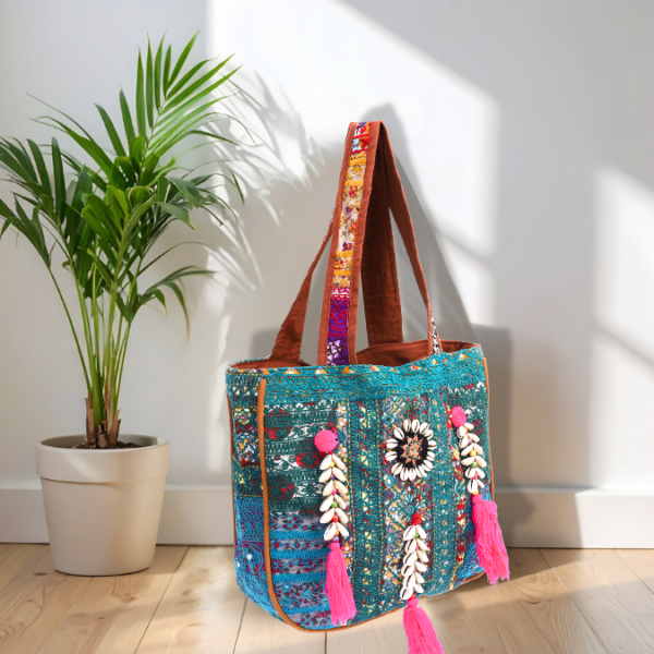 Multicolour Handcrafted Bohemian Embroidered Tote Bag for Women BH1009