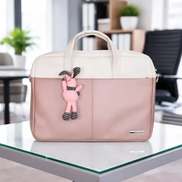 Laptop Bag for Office for Women/Men| Stylish PU Leather with Shoulder Strap(Pink & White)BB1011PW