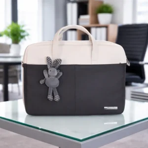 Laptop Bag for Office for Women/Men| Stylish PU Leather with Shoulder Strap(Gray& White) B1011GW
